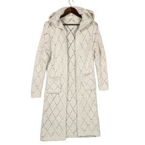 I Joah Women's Cream Knitted Open Front Hooded Cardigan SZ SM Front Pockets EUC